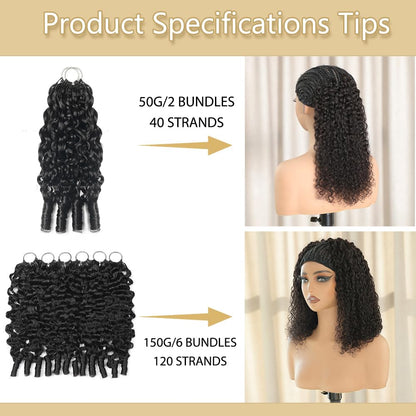 Feather Crochet Human Hair For Black Women 150g 16 Inch Bermese Curly Human Hair Crochet Bundles Pre-Separated Human Crochet Hair Wet And Wavy Invisible Crochet Hair Extensions Kit