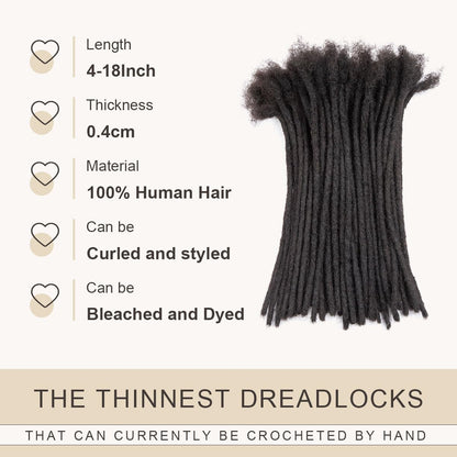 Human Hair Handmade Dreadlocks Small 0.6cm Size 20 Strands Per Bundle