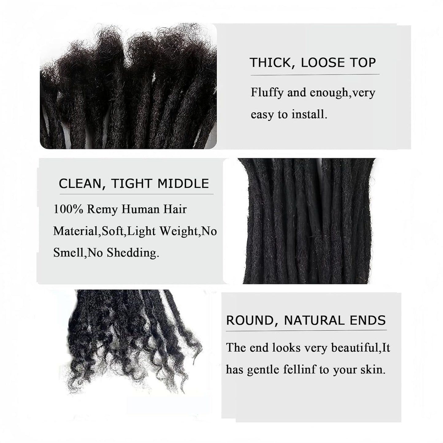 Human Hair Handmade Small 0.6cm Dreadlocks With Coil Tips 20 Stands Per Bundle